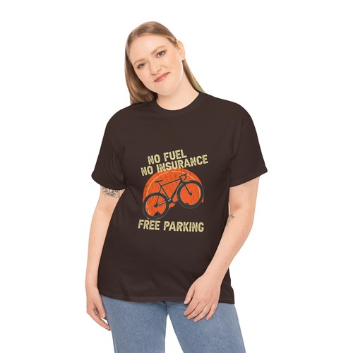 Cycling Bicycle Unisex Heavy Cotton Tee T-Shirt 'No Fuel Free Parking' - Picture 24 of 118