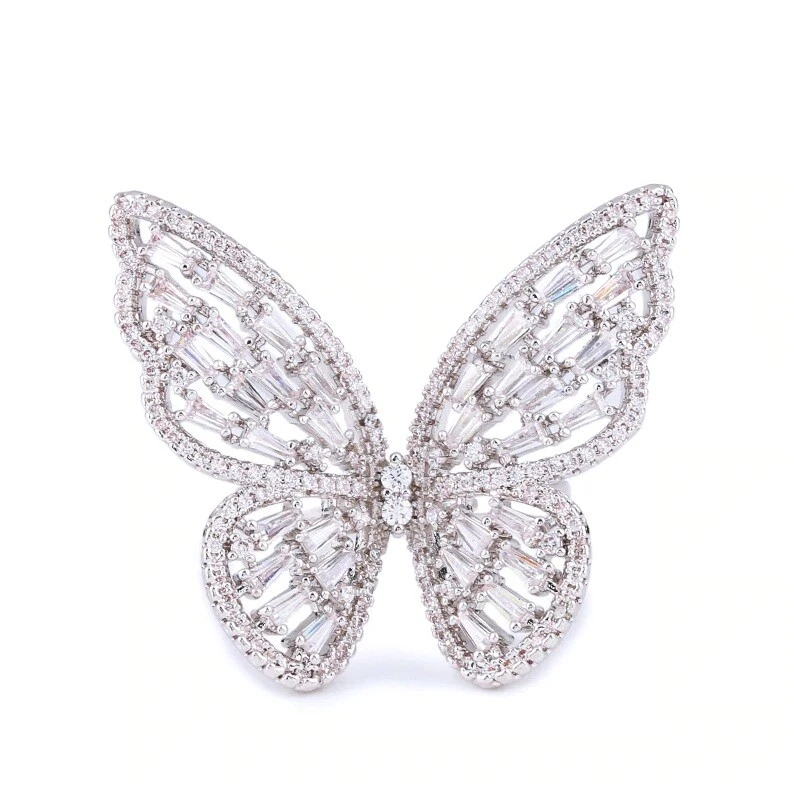 Anillo fino de plata 925 mariposa de lujo circonita cúbica moda grande para mujer fiesta Foto 3 de 4