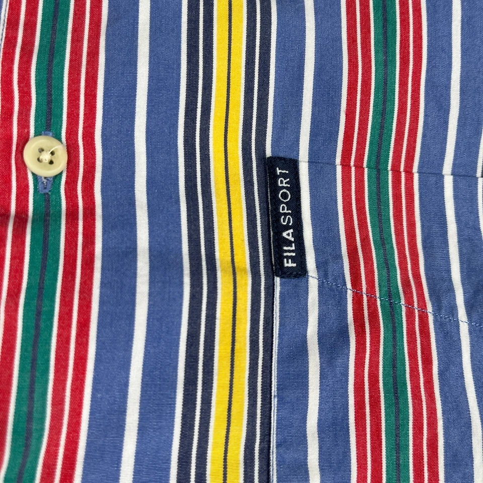 Camisa deportiva vintage Fila XL colorida a rayas con botones manga corta informal para hombre Foto 2 de 4