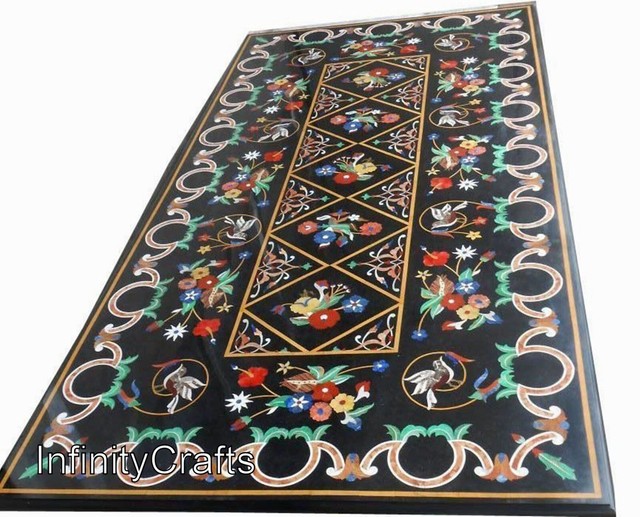 76.2x152cm Mesa de Comedor Top Incrustado Con Diseño Floral Mármol Negro Sofá 76.2x152cm Mesa de Comedor Top Incrustado Con Diseño Floral Mármol Negro Sofá