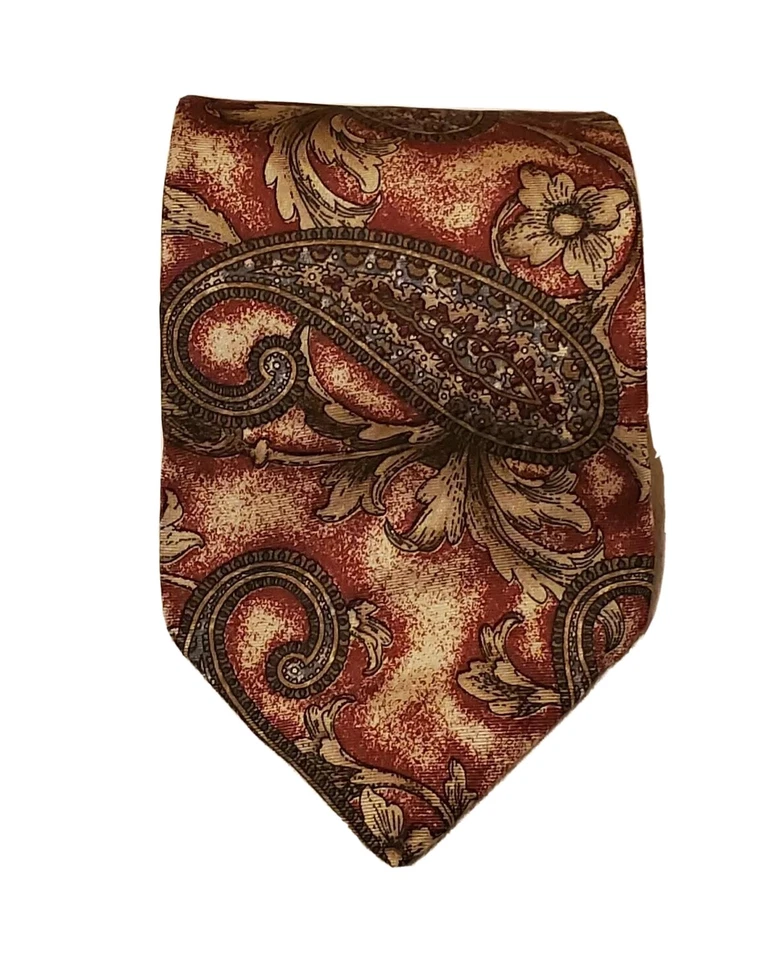 Corbata de seda Claybrooke para hombre, estampado cachemir rojo L 58" con 4,5" usada Foto 2 de 4