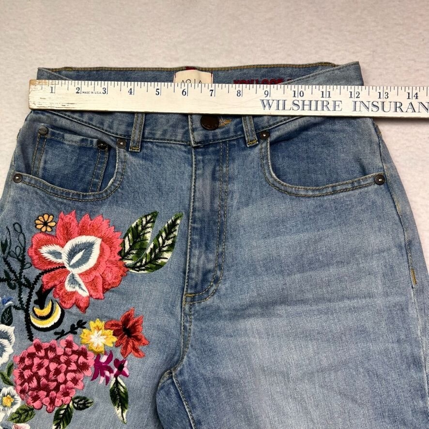 Alice + Olivia AO.LA Jeans Womens 24 Floral Embroidered High Alice + Olivia AO.LA Jeans Womens 24 Floral Embroidered High