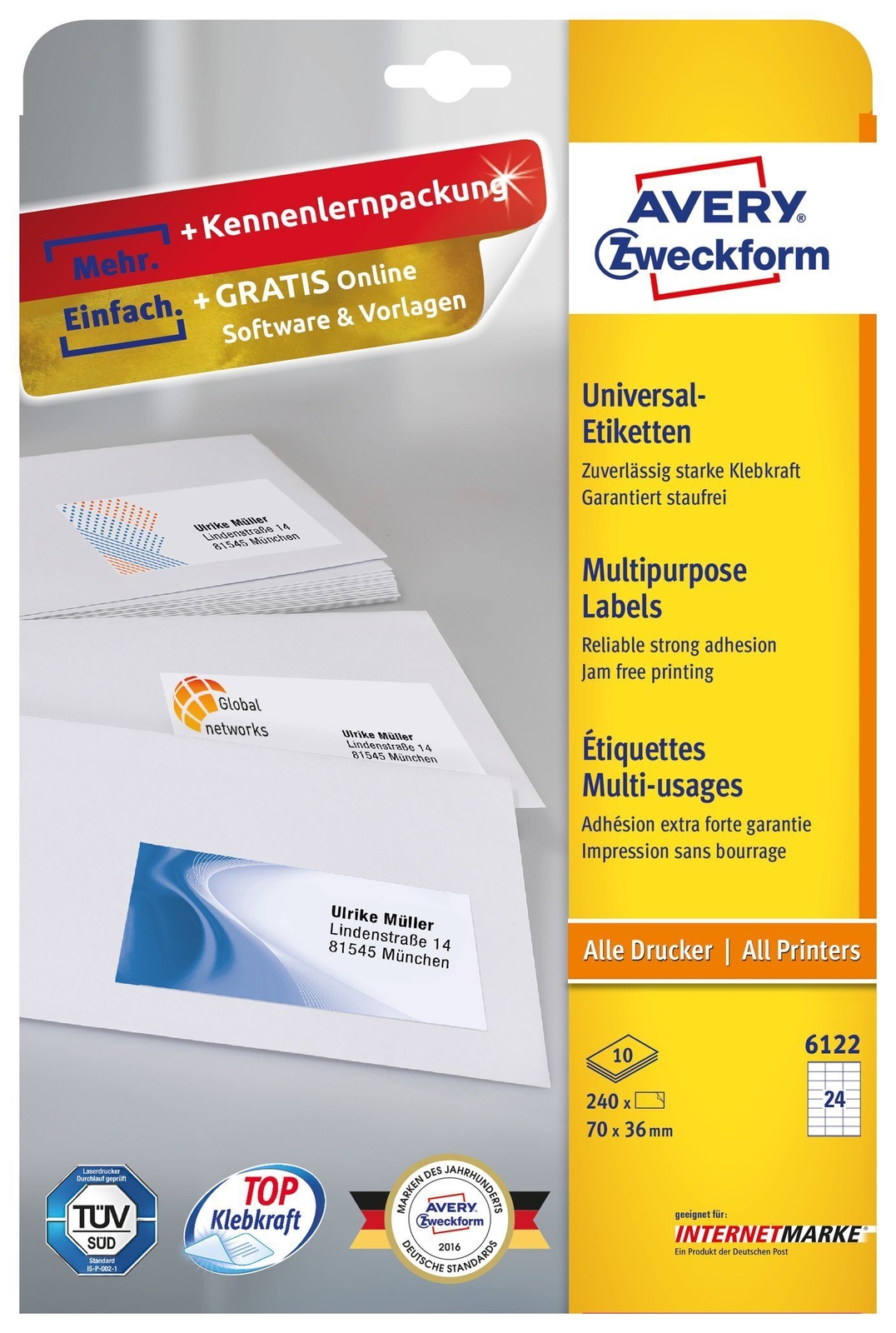 Avery 6122 Универсальная этикетка 70x36 мм, 10 шт./240 шт.