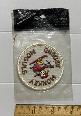 NIP Vintage Monkey Around Moguls Skier Skiing Ski Round Embroidered Patch USA