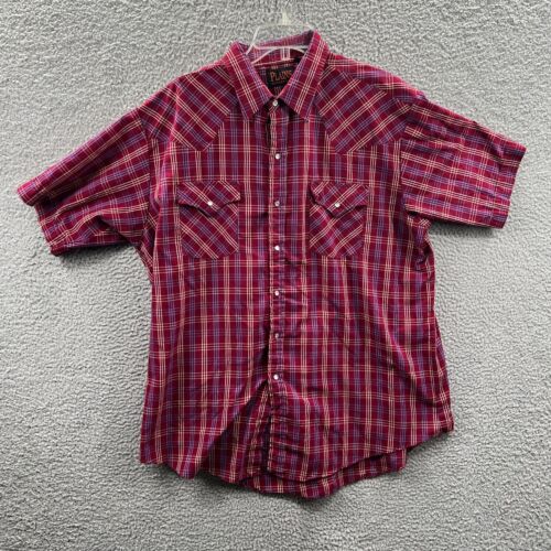 Plains Western Wear Mens Shirt Extra Large Red White Plaid Pearl Snap Pocket