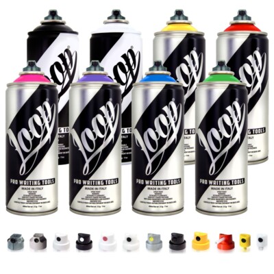 Loopcolors Graffiti Spraydosen Basic Set 8 x 400ml + Sprühaufsatz Hobby DIY