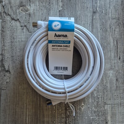 Hama 10,0m Antennen-Kabel Weiß Kabel COAX PLUG - SOCKET für HD TV LED LCD DVB-C