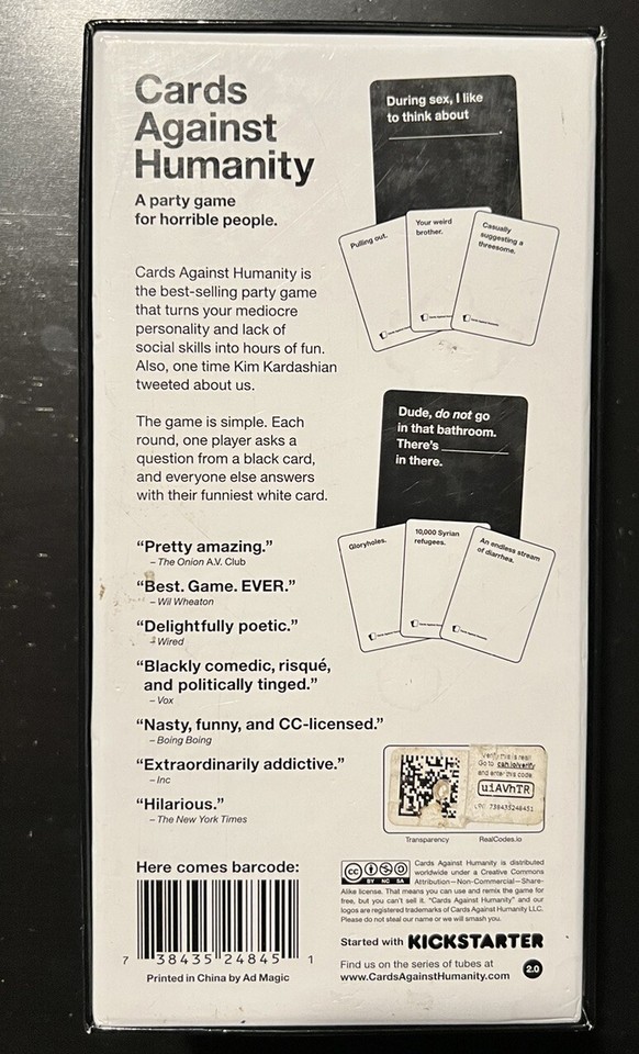 Cards Against Humanity Playing Cards Original Deck With Expansion