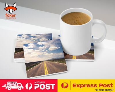 COASTER COFFEE DRINKING MAT|ROAD IN THE COUNTRY CLOUDY SKIES