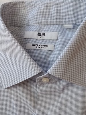 UNIQLO Super Non-Iron Slim Fit Size XL Cotton Button Down Shirt Blue White