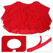 Soft Red Crepe Sleeveless Cape Sheer Lightweight Shawl Wrap with Adjustable Tie