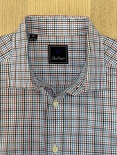 David Donahue Dress Shirt Mens size 16.5  34/35 L /  XL Blue Red Plaid
