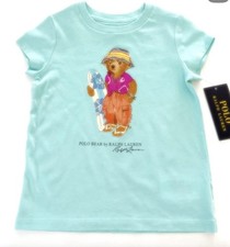 NWT, GIRLS Polo Ralph Lauren Turquoise Polo Bear T-Shirt. Size M 8-10 . Eu 140
