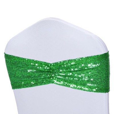 Poise3Ehome Green Sequin Chair Sashes 100 Packfolding Chair Cover Bands For