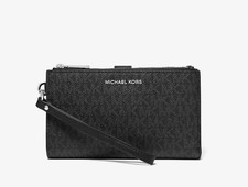 Michael Kors Adele Double Zip Logo Smartphone Wallet Black Signature