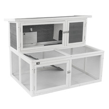 KCT 4FT RABBIT HUTCH DOUBLE CAGE FOR GUINEA PIG FERRET RUN BUNNY OUTDOOR GREY