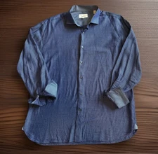 TED BAKER Dress Shirt Mens Size 17 34/35 Blue Endurance Long Sleeve 100% Cotton