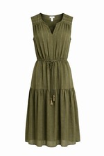 Joie Boho Olive Green Midi Dress Gold Stripe Petite Small Lined Sleeveless