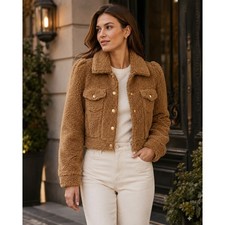 Retrofete Brie Teddy Jacket Medium Brown Sherpa Faux Shearling Cropped