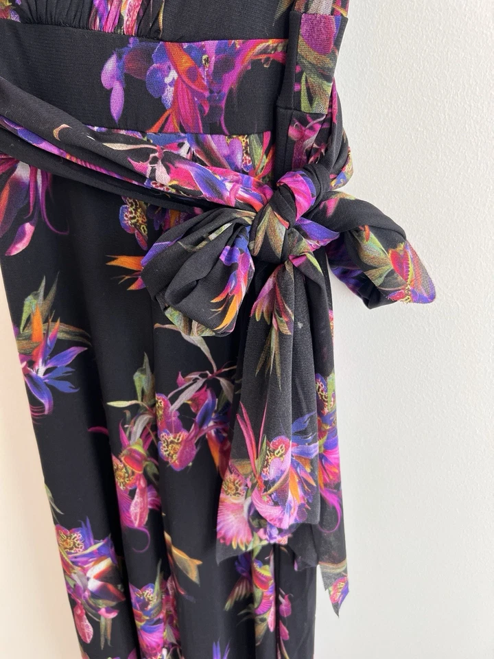 Mono Fuzzi Estampado Floral Un Hombro Corbata Cintura Talla S - Negro Púrpura Verde Foto 2 de 4