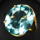 24K Gold 925 Sterling Silver Handmade Ring Luminous Ocean Blue Aquamarine 5.80Ct