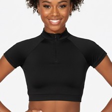 Theatricals Classwear black Zip Mock Neck Short Sleeve Dance Crop Top