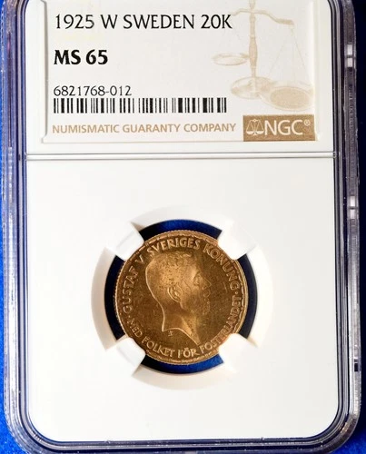 Sweden 1925 20 kronor gold, One of the best! NGC MS65 Reflective surfaces