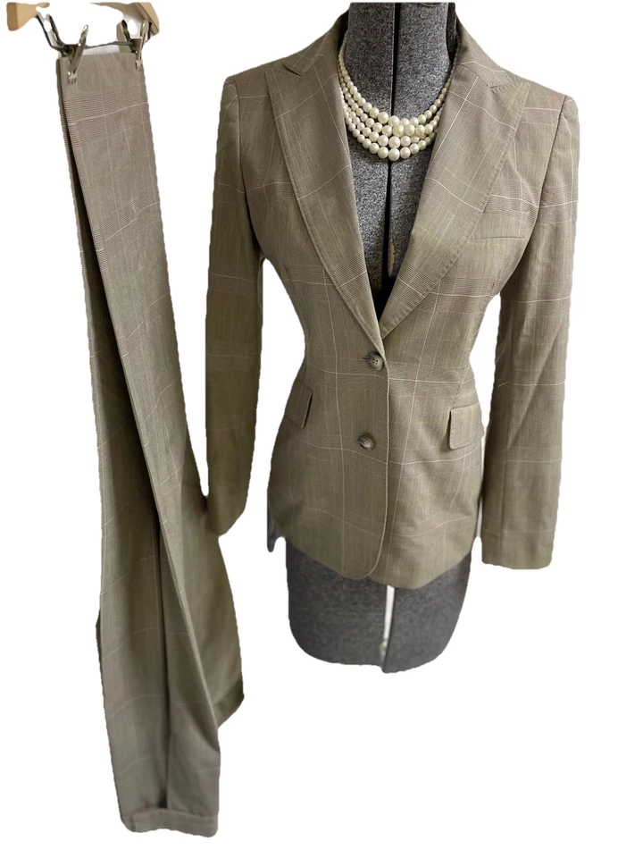 NUEVO Traje Pantalón Anne Klein Talla Pequeña 2P Conjunto de Dos Piezas Bolsillos a Cuadros Ligero Foto 4 de 4