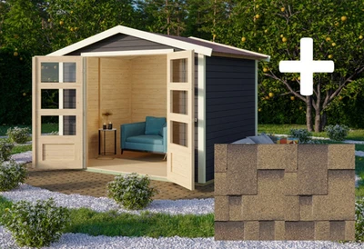 KARIBU Gartenhaus Holz 19mm AMBERG 4 grau 246x246cm inkl. Schindeln +LAGERABVERAKAUF+