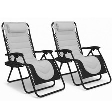 Keplin Zero Gravity Chairs Premium Padded Garden Recliners Set of 2 XXL