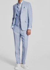 Bar III Men's Blue Slim-Fit Textured Linen 3-Piece Jacket Vest Pants Suit 40L