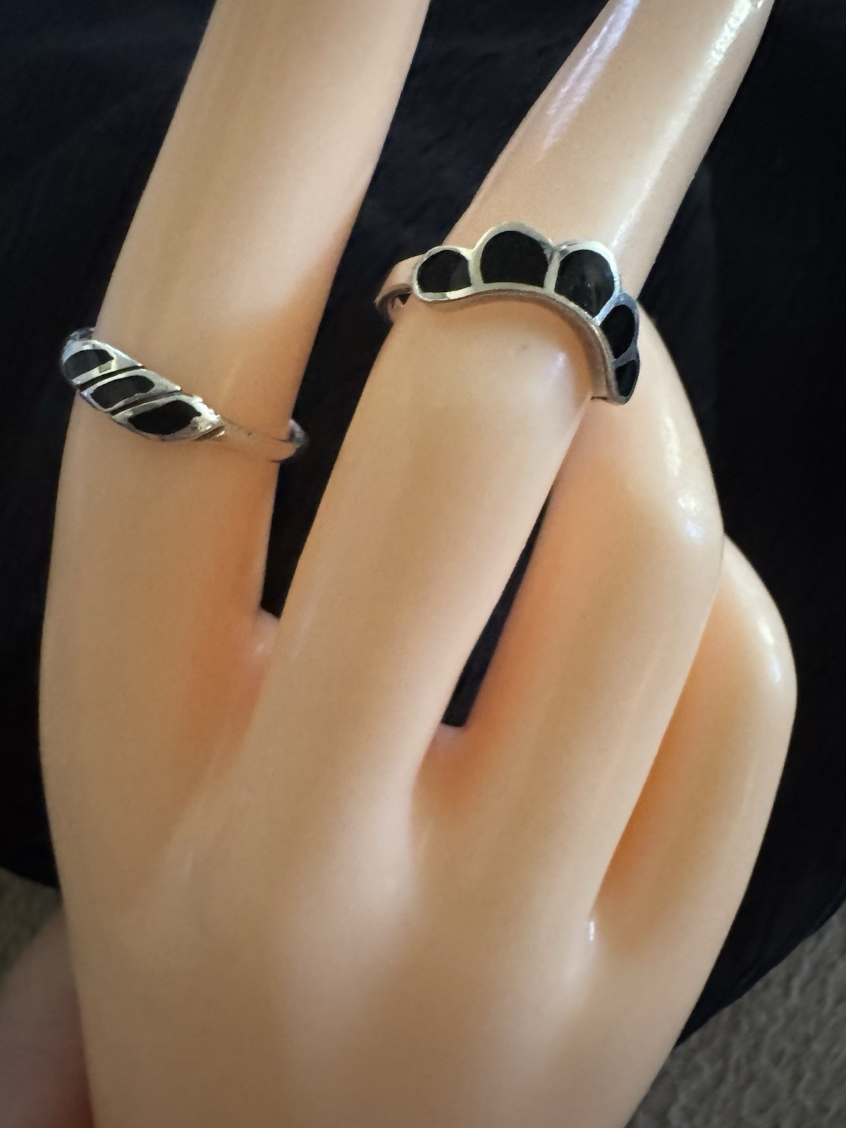 Two Sterling Silver Stackable Rings With Onyx Sto… - image 5