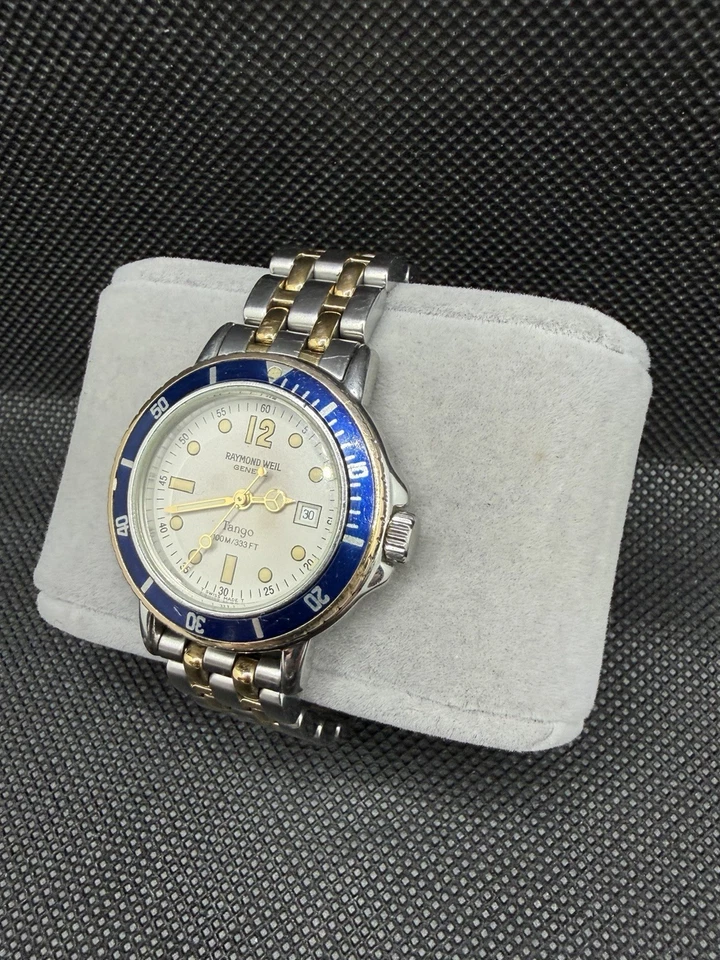 Reloj Hombre Raymond Weil Tango Diver 100M Suizo Dos Tonos Bisel Azul Foto 3 de 4