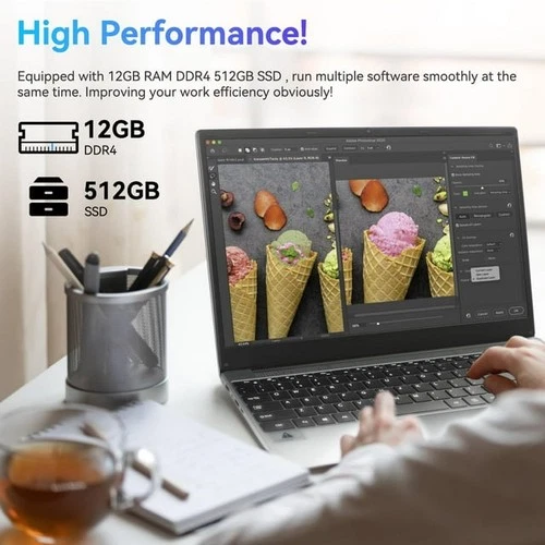 15.6 inch Laptop 12GB DDR4 512GB SSD Quad-Core Intel Celeron N5095 Processors - Picture 6 of 7