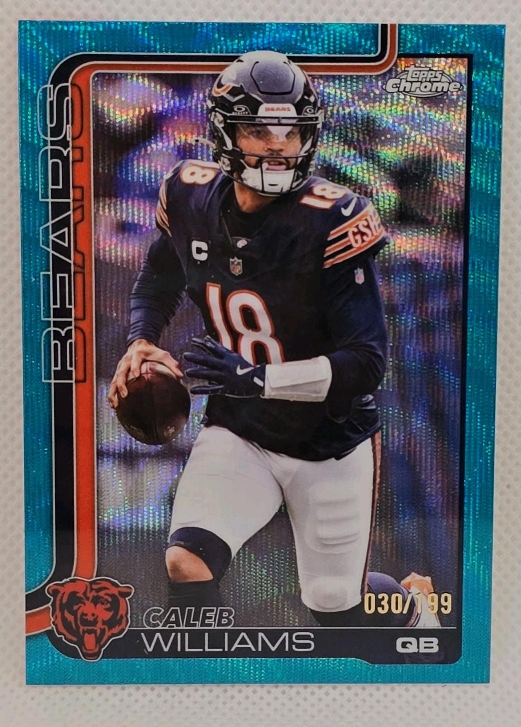 Caleb Williams *30/199* 2025 Topps Chrome #52 Aqua Wave Refractor Chicago Bears 