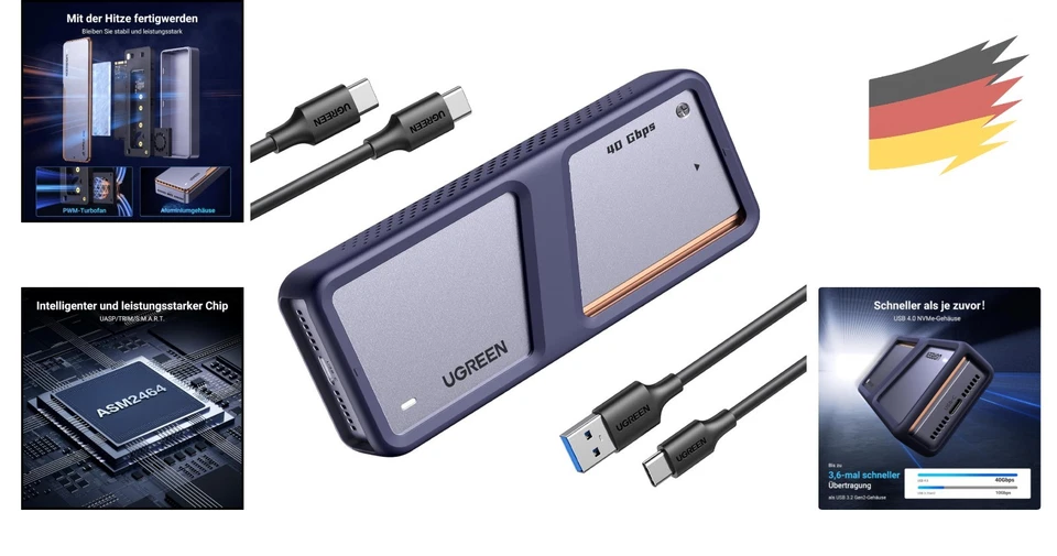 USB 4 NVMe Gehäuse Aluminium 8TB 40Gbps Kühllösung Schnelladapter - Bild 2 von 4