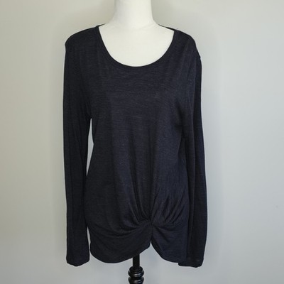 COUNTRY ROAD Wool Blend Navy B Lightweight Top Size M Long Sleeves Knotted Front