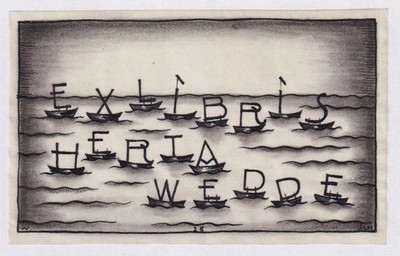 Exlibris Willy Schmitt F. Wedde Art Deco Drawing Bookplate 1928