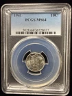 PCGS MS 64- 1941 P Silver Mercury Dime. Slight Toning