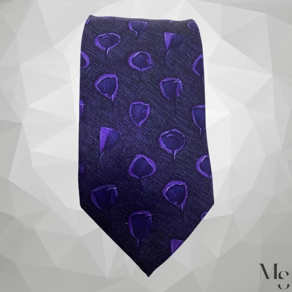 Галстук шелковый EMANUEL UNGARO фиолетовый с цветочным рисунком сделано в Италии 57 дюймов - 3,75 дюйма отличное состояние - Изображение 3 из 4