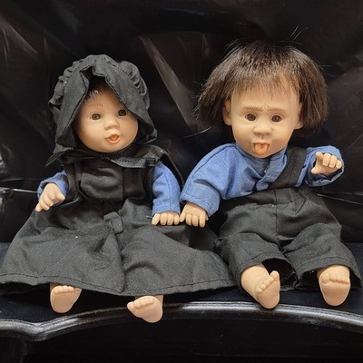Vintage Amish Gi-go My Pals Expressions Vinyl Bean Bag Boy & Girl Doll Pair 8'' 