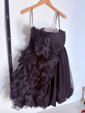 White by Vera Wang Gray Organza  Shoulder Cocktail  Dress Long Size 18 New