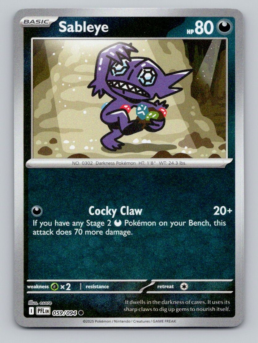 Reverse Holo Sableye 059/094 Common Phantasmal Flames Pokemon