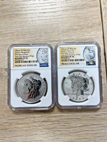 2024-S Reverse Proof $1 Morgan and Peace Silver Dollar 2pc Set NGC PF70 ER