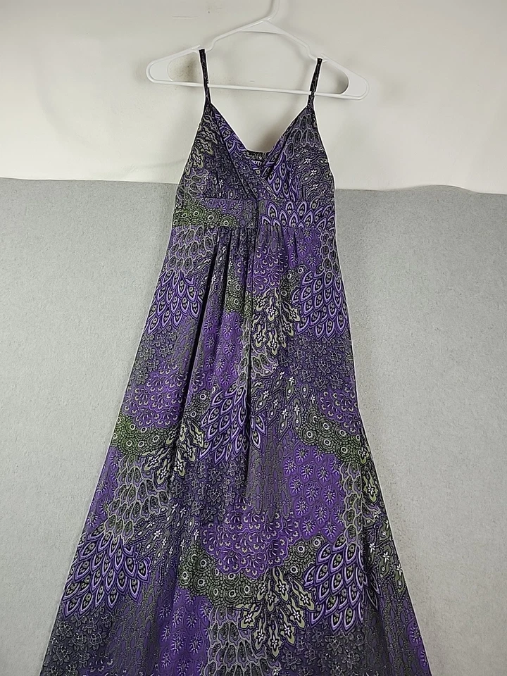 Apt. Maxi Vestido Para Mujer 9 Púrpura Estampado Pavo Real Sin Mangas Línea A Forrado Mediano Foto 2 de 4