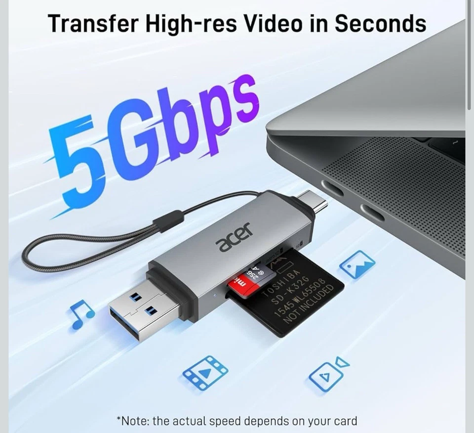 acer SD Kartenleser USB C, Dual Slots USB 3.0 Typ C auf Micro SD Karten Adapter... - Bild 2 von 4