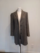 Philippe Adec Paris Made In USA Women Jacket Blazer 4 Wool Blnd Gray Black Tweed