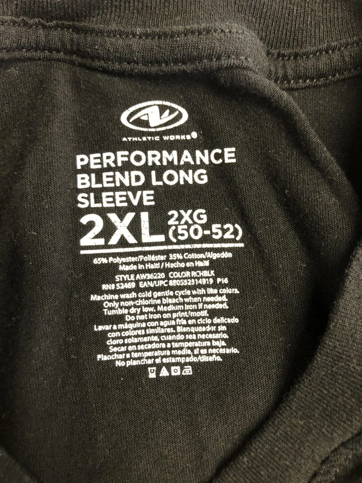Camisa Atlética Works Para Hombre 2XL Negra Mezcla Rendimiento Manga Larga Top Atlético Foto 2 de 4