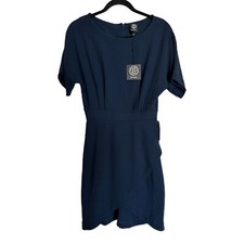 Bobeau Womens Navy Surplice Faux Wrap Casual Short Sleeve Minidress SZ S NWT