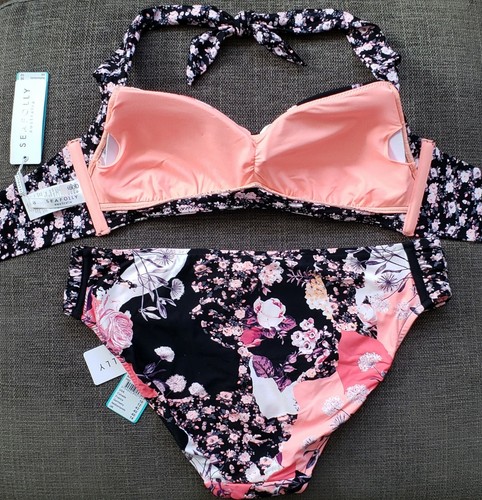 Seafolly Ocean Rose DD/E Cup Halter Top (US 6) & Ruched Side Retro Pant (US 10) - Picture 8 of 12